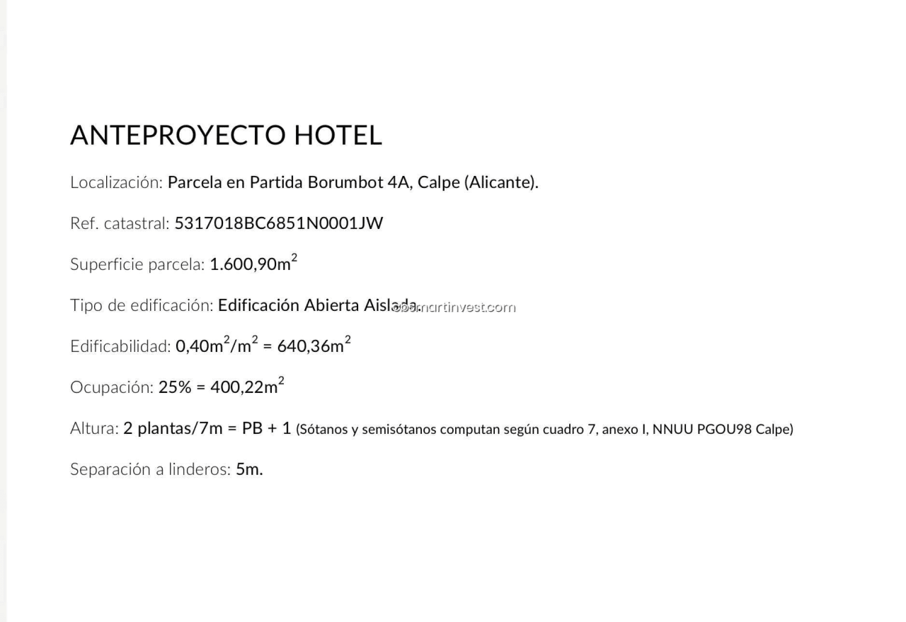 Parcela con proyecto de Hotel