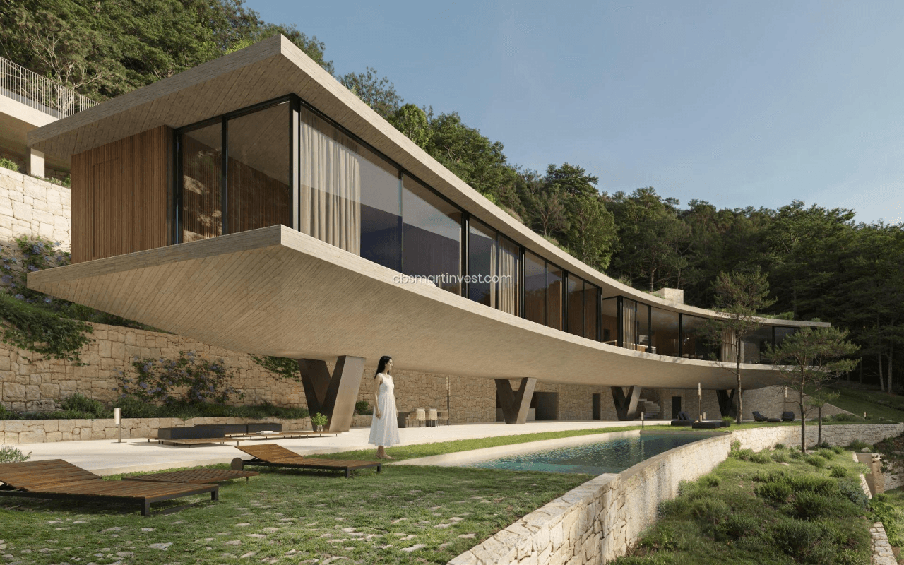 Villa de lujo con diseño único en construcción con vistas al mar