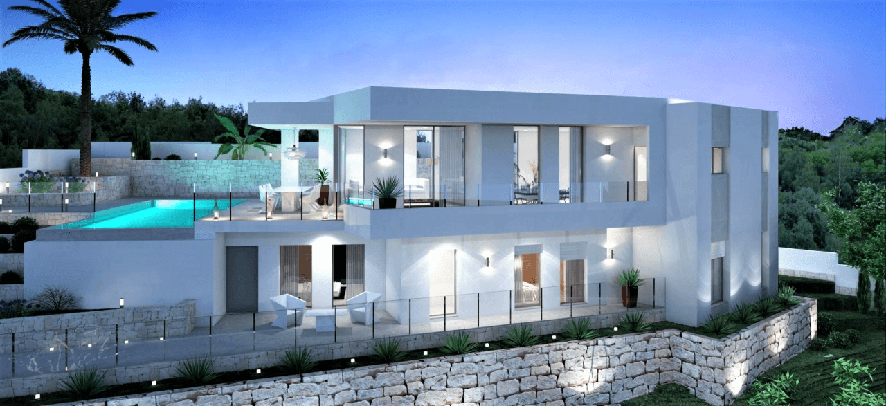 Moderne designervilla med panoramaudsigt over dalen