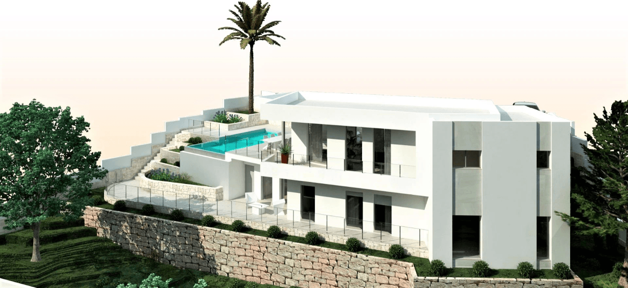 Moderne designervilla med panoramaudsigt over dalen