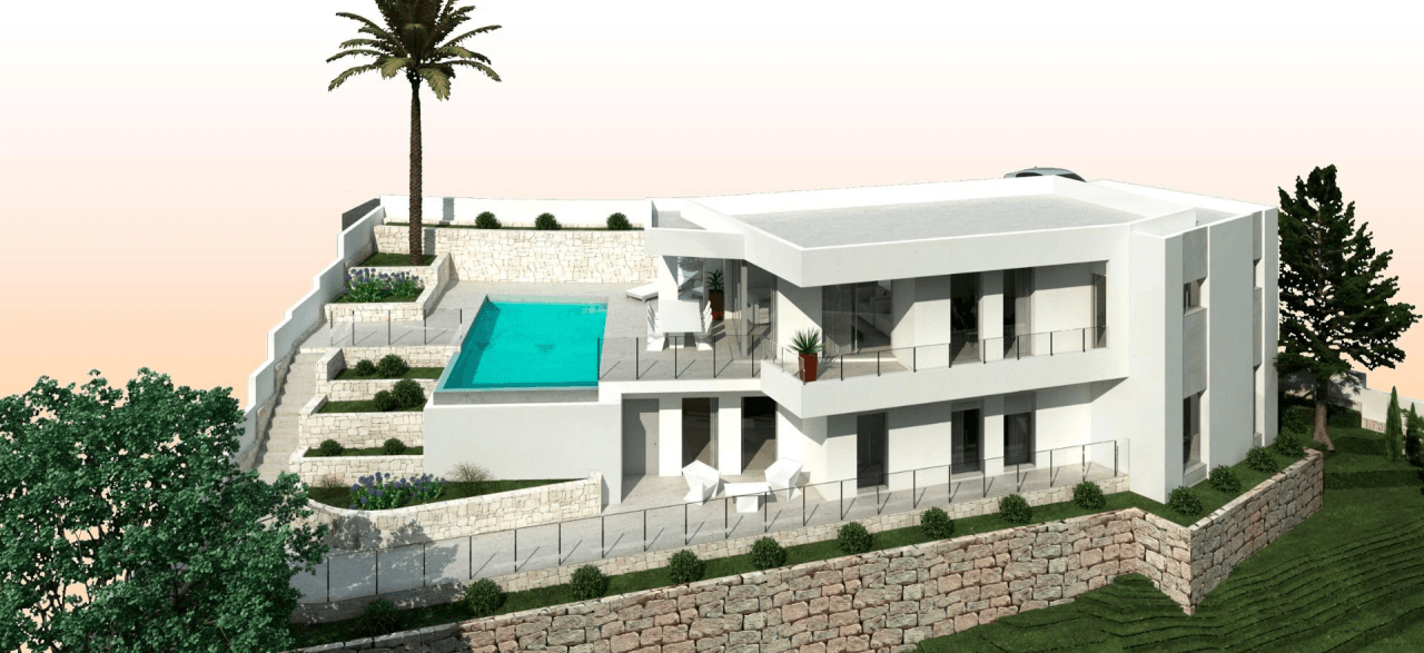 Moderne designervilla med panoramaudsigt over dalen