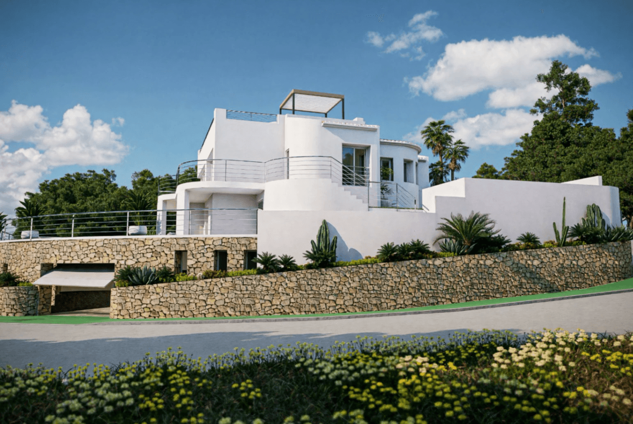 Villa de lujo mediterránea con vistas al mar y a la montaña