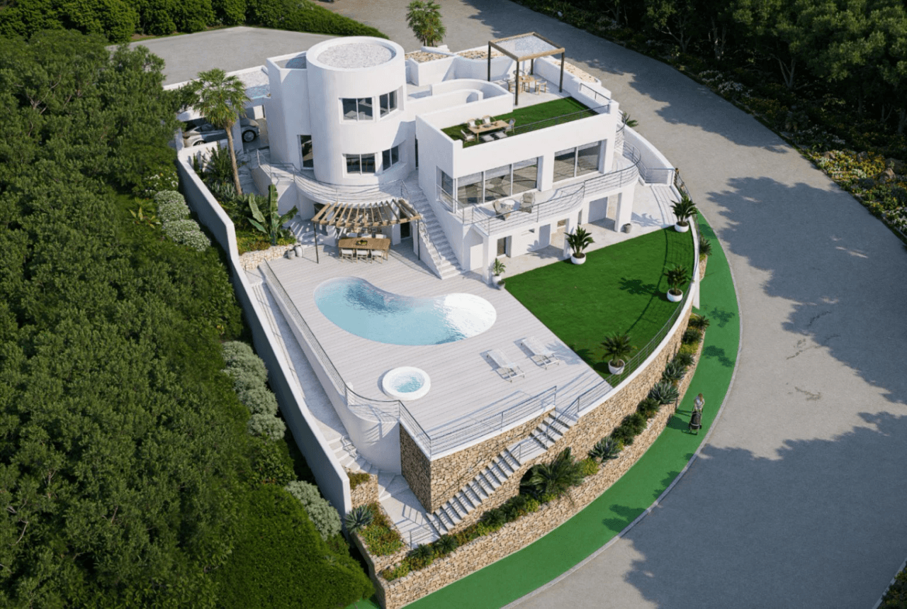 Villa de lujo mediterránea con vistas al mar y a la montaña