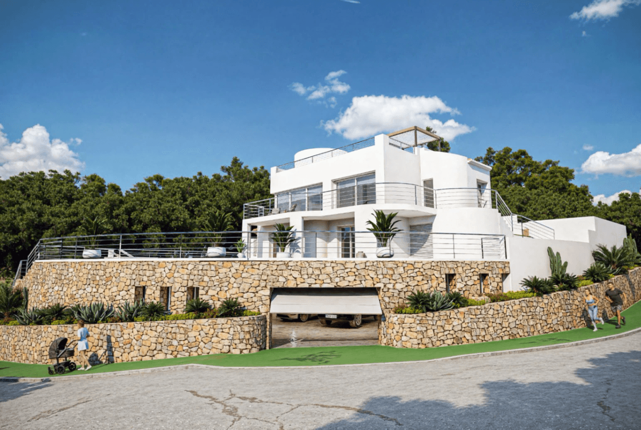 Villa de lujo mediterránea con vistas al mar y a la montaña