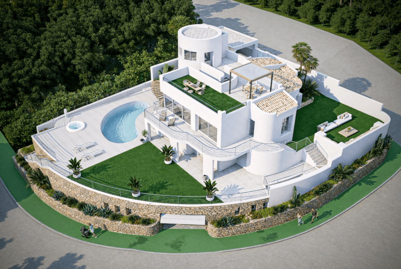 Villa de lujo mediterránea con vistas al mar y a la montaña